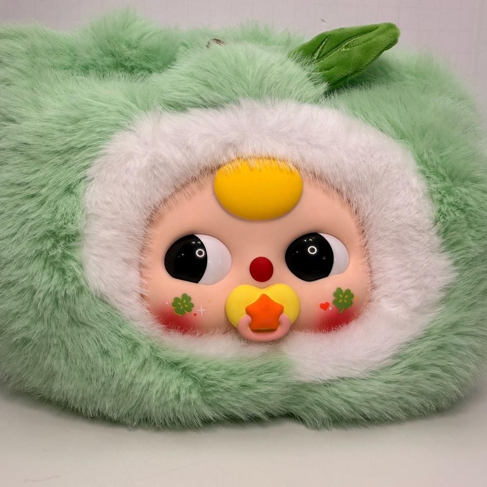 Baby Three Cute Baby Green Apple With Fourleaf Clover Cheeks Handheld Bag Purse
